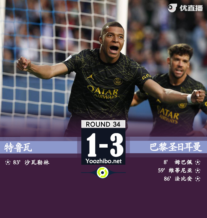 巴黎3-1特鲁瓦 <a href=/qiuyuan/halkan/zuqiuzhibo/119.html target=_blank class=infotextkey>梅西</a>队内停赛姆巴佩维蒂尼亚破门